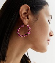 New Look Bright Pink Bead Twist Hoop Earrings